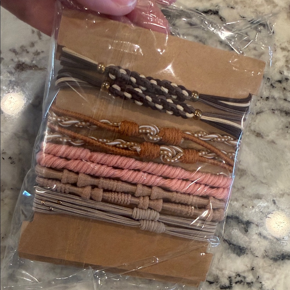 Set of Pink, Tan & Brown Stackable Cord Bracelets